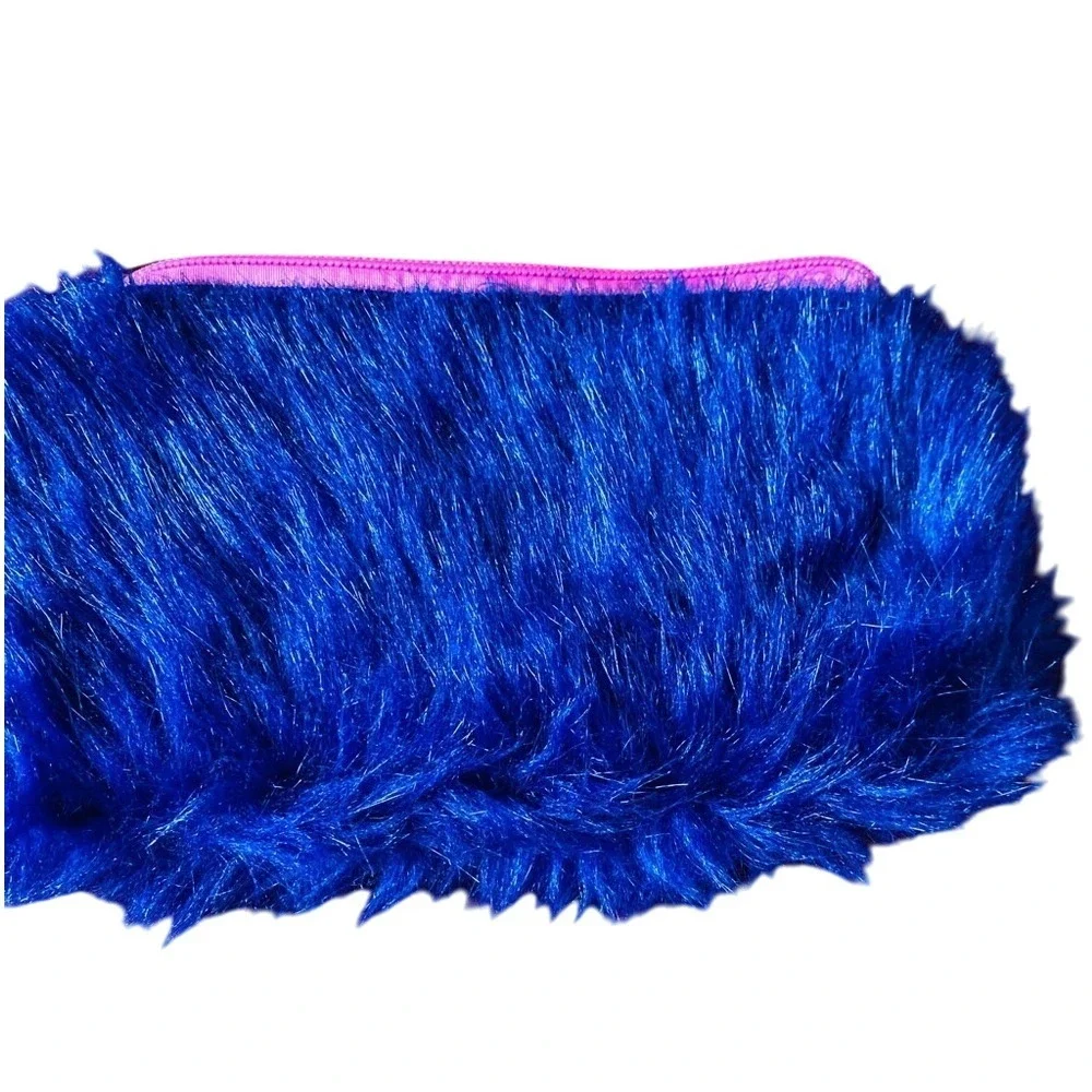 Blue Fuzzy Monster‎ Face  Zip Pouch Cute Fun Makeup Cosmetic Bag/pencil case